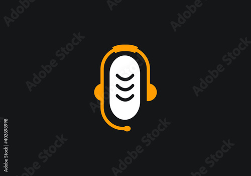 microphone, music logo design vector template.