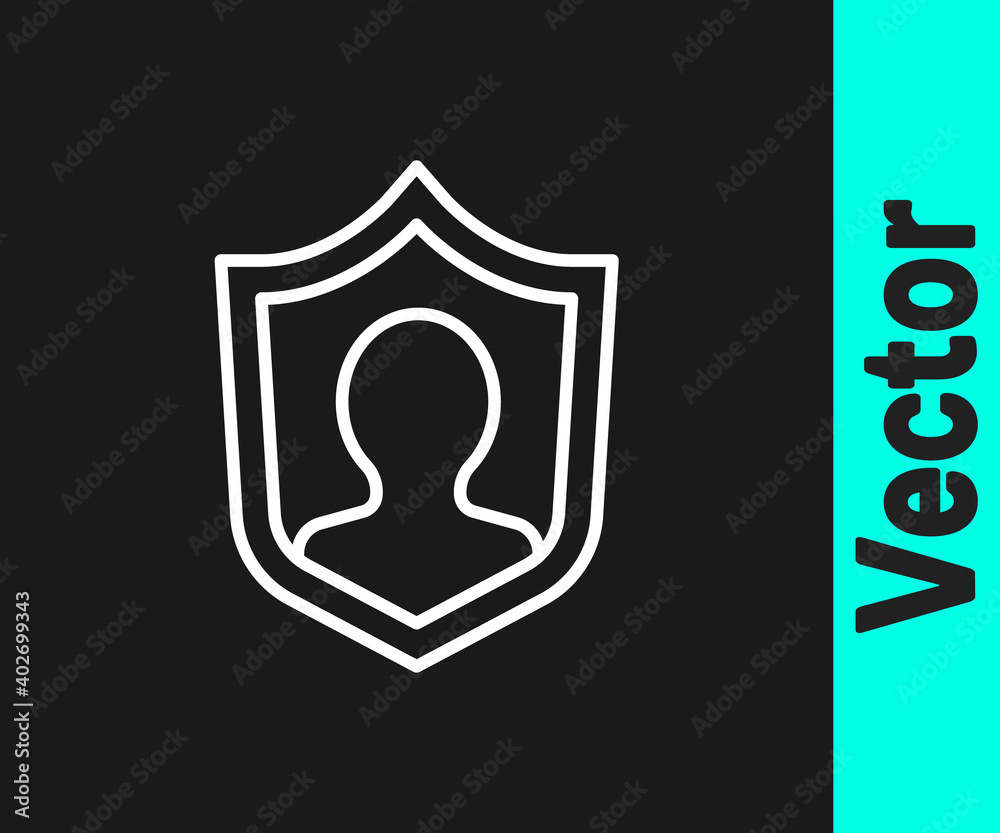 White line User protection icon isolated on black background. Secure user login, password protected, personal data protection, authentication. Vector.