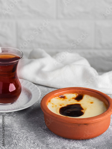 Traditional Turkish Dessert. Rice Pudding (Turkish Name: SUTLAC). photo