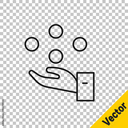 Black line Juggling ball icon isolated on transparent background. Vector.