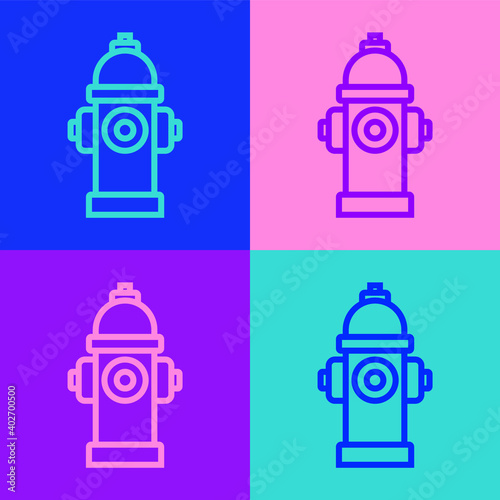 Pop art line Fire hydrant icon isolated on color background. Vector.