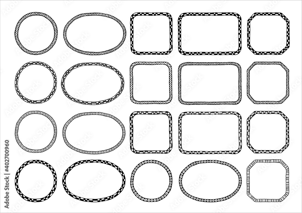 Set of black hand drawn frames on the white background Set of black hand drawn frames on the white background