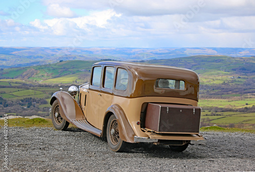 Vintage car in the Black Mountains, Wales