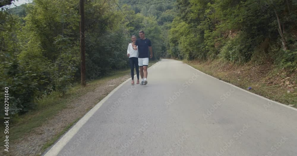 Running on the road in the forest