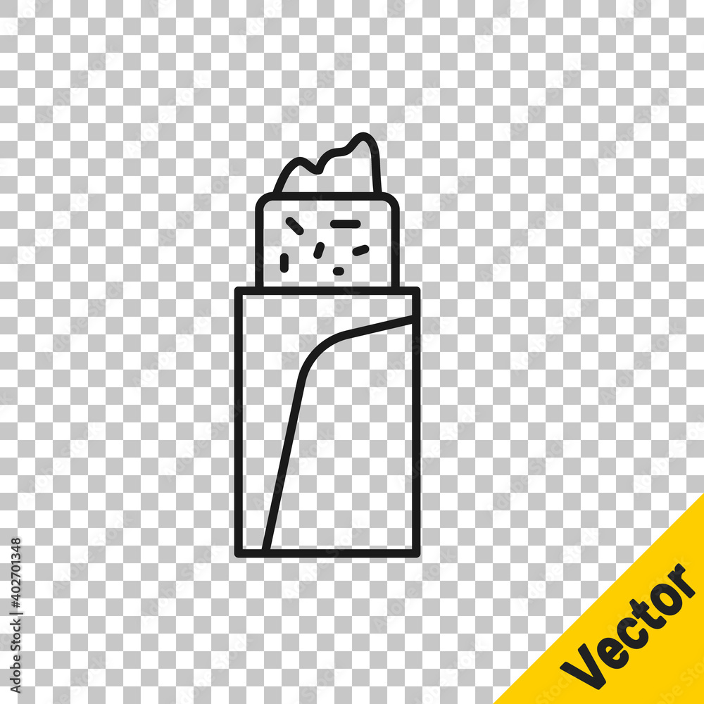 Black line Burrito icon isolated on transparent background. Traditional mexican fast food. Vector. Black line Burrito icon isolated on transparent background. Traditional mexican fast food. Vector.