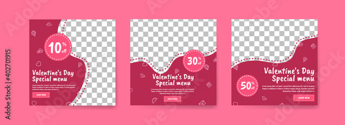 Social media post template for digital marketing and sales promotion on Valentine's Day. Advertising for Valentine's Day special food menus. Nice healthy food for valentine's day