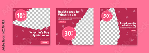 Social media post template for digital marketing and sales promotion on Valentine's Day. Advertising for Valentine's Day special food menus. Nice healthy food for valentine's day