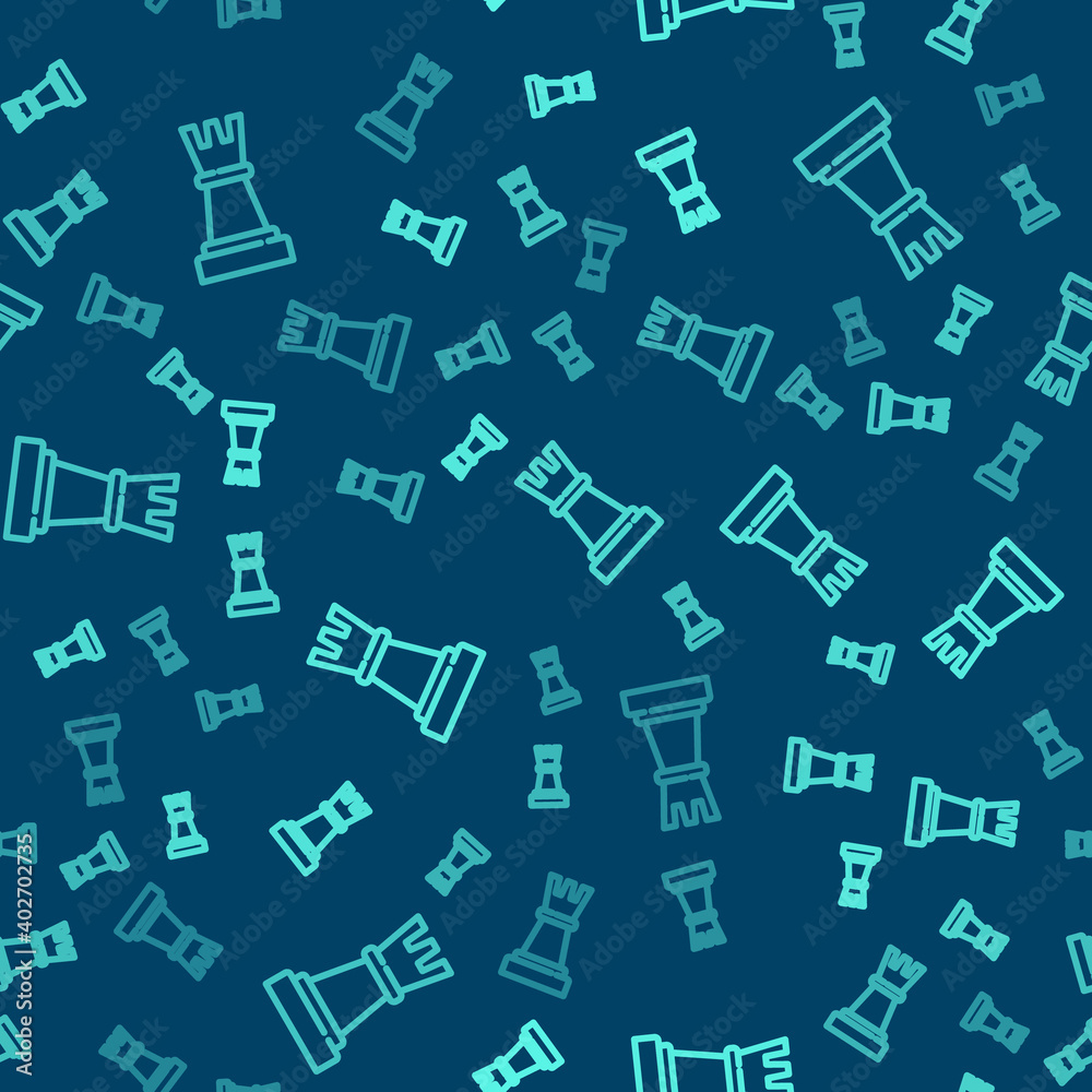 Green line Chess icon isolated seamless pattern on blue background. Business strategy. Game, management, finance. Vector. Green line Chess icon isolated seamless pattern on blue background. Business strategy. Game, management, finance. Vector.