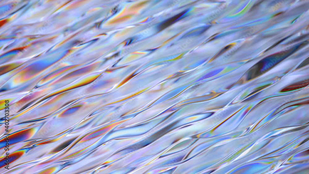 Abstract Holographic foil wave background. Rainbow metal background. Foil texture
