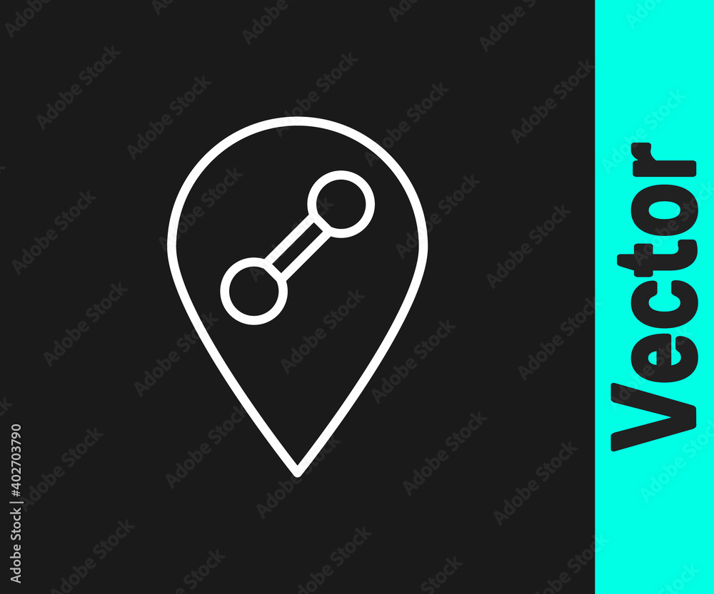 White line Location gym icon isolated on black background. Vector. White line Location gym icon isolated on black background. Vector.