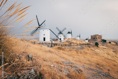 traditional spanish windmills at consuegra, Spain photo