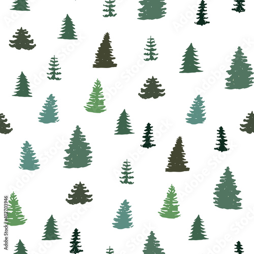 Fir tree silhouette hand drawn vector seamless pattern © GooseFrol