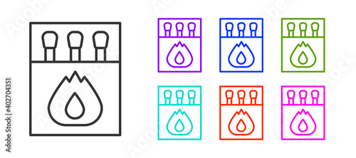 Black line Open matchbox and matches icon isolated on white background. Set icons colorful. Vector.