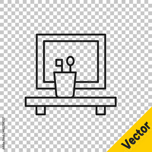 Black line Washbasin mirror icon isolated on transparent background. Bathroom interior with a mirror. Vector.