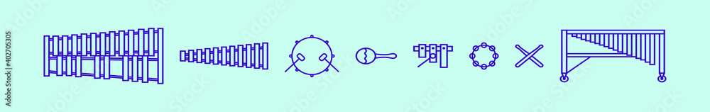 set of marimba cartoon icon design template with various models. vector illustration isolated on blue background set of marimba cartoon icon design template with various models. vector illustration isolated on blue background