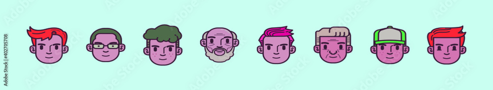 set of avatar male cartoon icon design template with various models. vector illustration isolated on blue background set of avatar male cartoon icon design template with various models. vector illustration isolated on blue background
