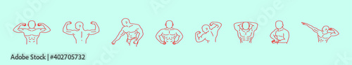 set of bodybuilding pose cartoon icon design template with various models. vector illustration isolated on blue background