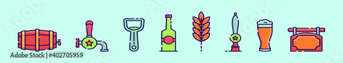 set of beer cartoon icon design template with various models. vector illustration isolated on blue background