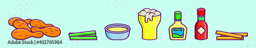 set of buffalo wings cartoon icon design template with various models. vector illustration isolated on blue background