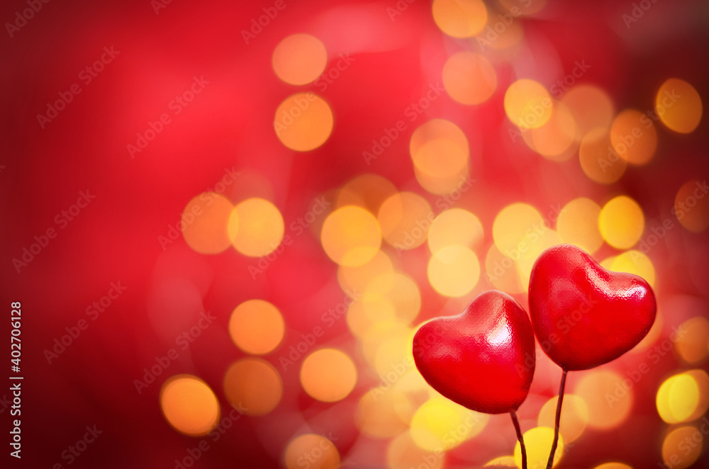 Red hearts on a red background. Romantic Valentine's day cards, invitations or posters. Space for text.