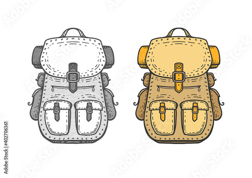Camping backpack .Travel bag .Hiking backpacks with sleeping bags. Camp and hike bags and knapsacks.Vector illustration.