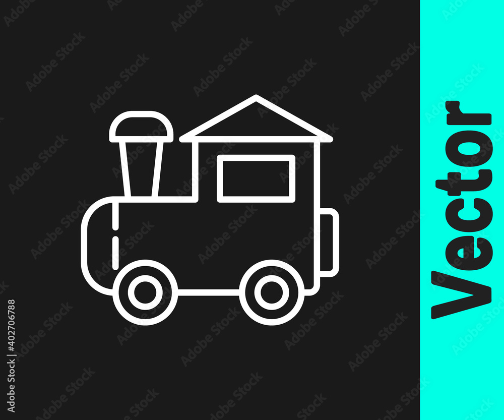 White line Toy train icon isolated on black background. Vector. White line Toy train icon isolated on black background. Vector.