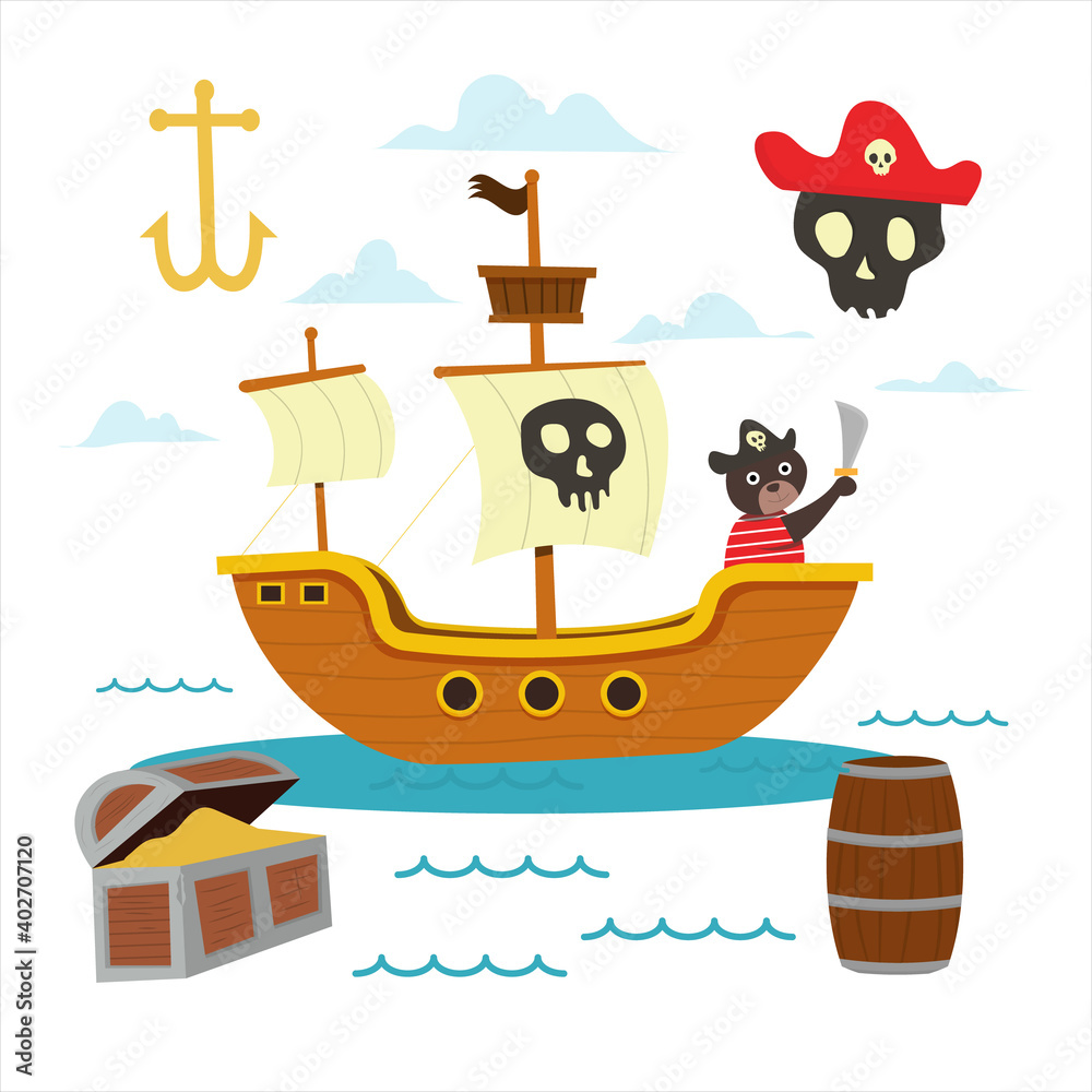 Cute Cartoon Pirate Ship