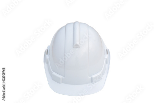 white hard safety helmet isolated on white background, for safety first concept.