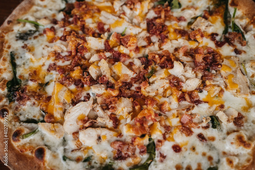 Closeup of chicken BBQ pizza