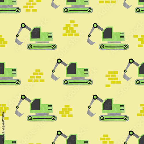 Seamless cartoon excavator ...