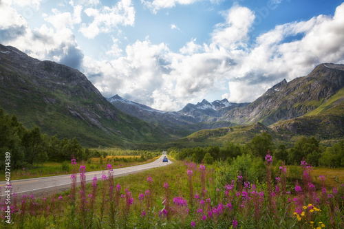 Norway. Winding highway along the mountains