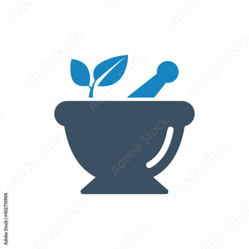Mortar and pestle pharmacy flat icon for apps and websites