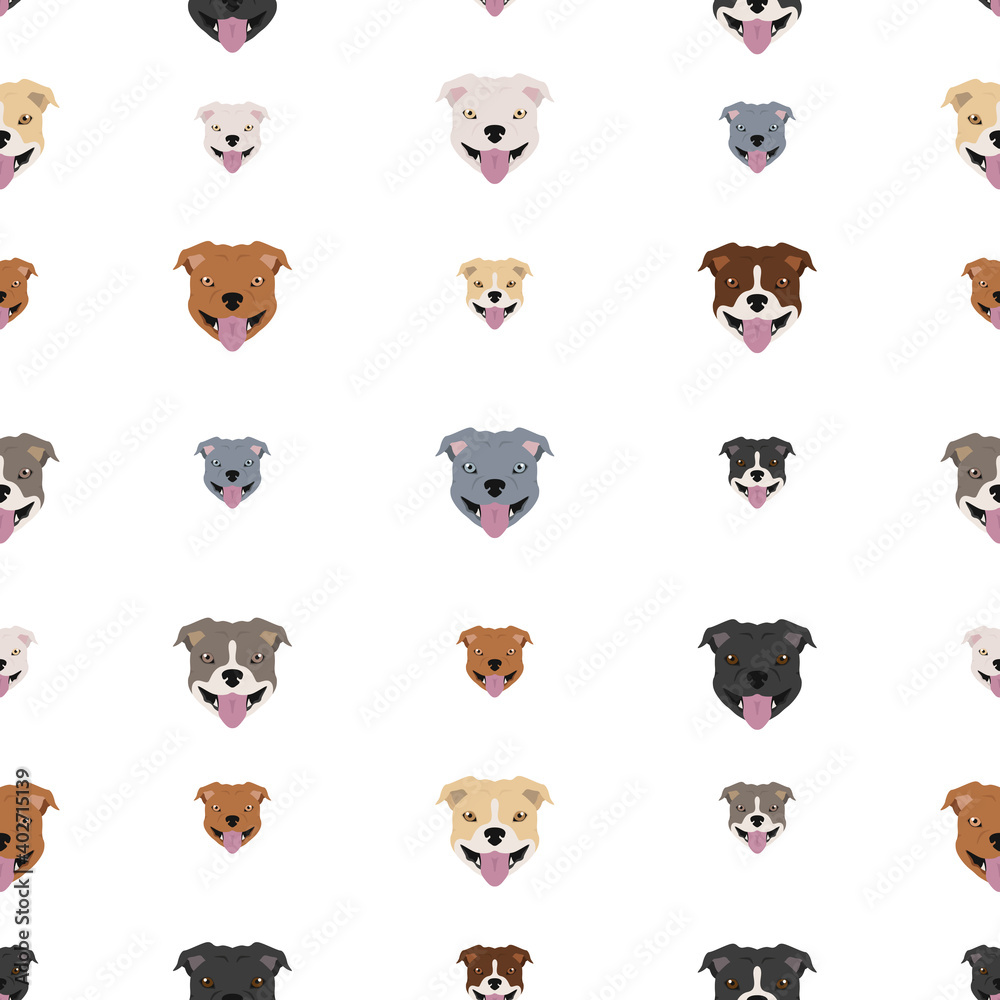 Staffordshire bull terrier seamless pattern. Staffy characters set Staffordshire bull terrier seamless pattern. Staffy characters set