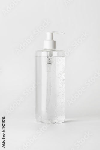 Micellar water bottle on a light background..