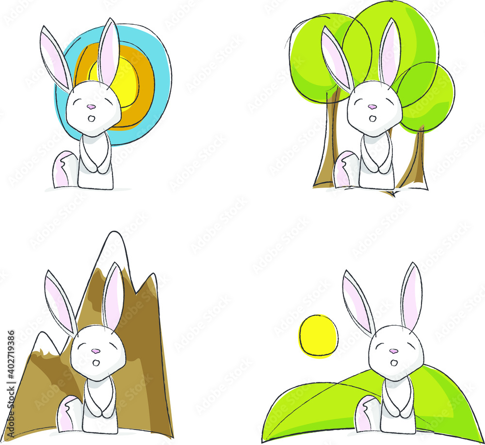 Small and cute illustrated rabbit. Rabbit made in vector with bright ...