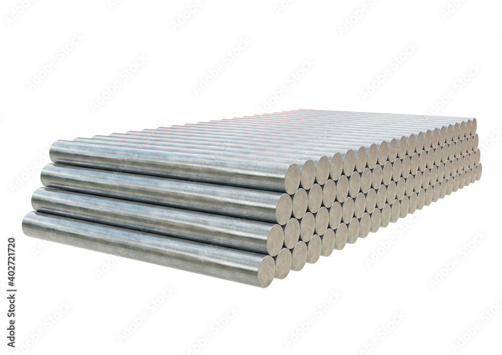 stack Round steel bars isolated on white background