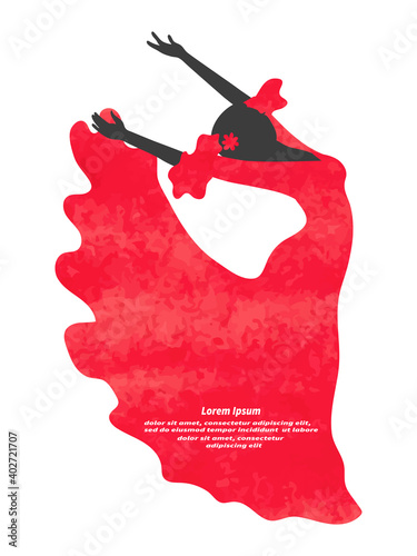 Watercolor Flamenco Dancer vector illustration. Spanish woman in red dress.