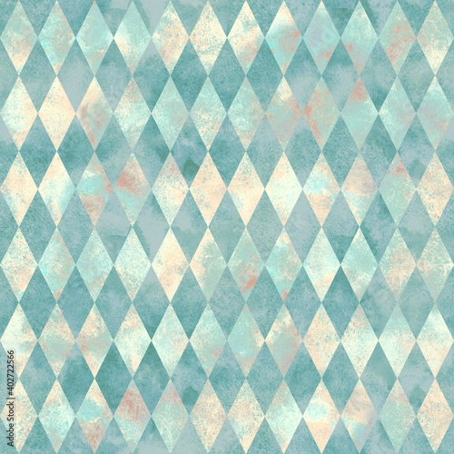 Alice in Wonderland style watercolor diamond rhombus  seamless pattern 