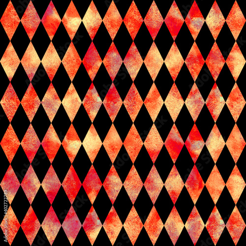 Alice in Wonderland style watercolor diamond rhombus  seamless pattern 