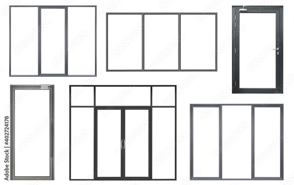 Real black modern windows set isolated on white background, various