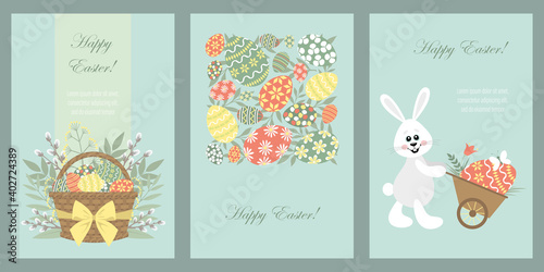 Set of postcards for the day of Easter. Template for postcards, flyers, banners.