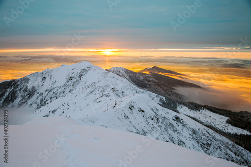 Snow-capped winter mountain peaks, freeride, alpine view, Carpathians