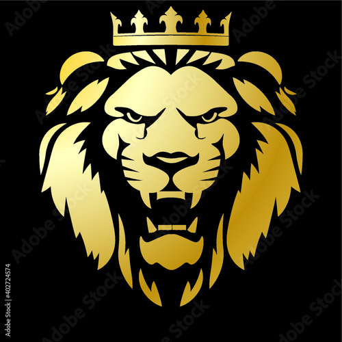 Golden lion with crown can be used as a logo or as a banner for different elements
