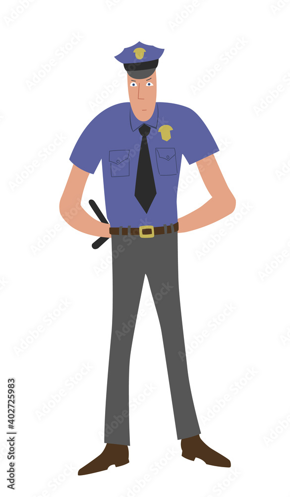 Isolated police officer in unifrom on white background