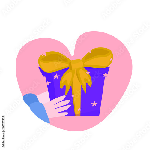 Gift on the background of the heart. Give gifts.