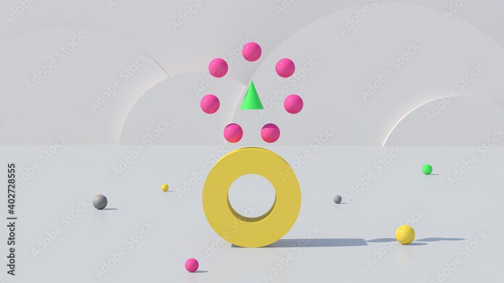 Obraz premium Bright colorful geometric shapes. Abstract illustration, 3d render.
