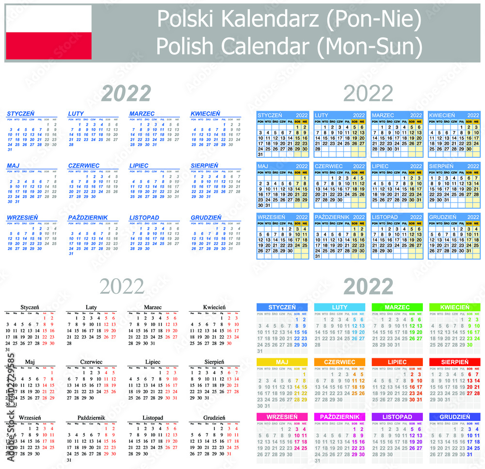 2022 Polish Mix Calendar Mon-Sun on white background 2022 Polish Mix Calendar Mon-Sun on white background