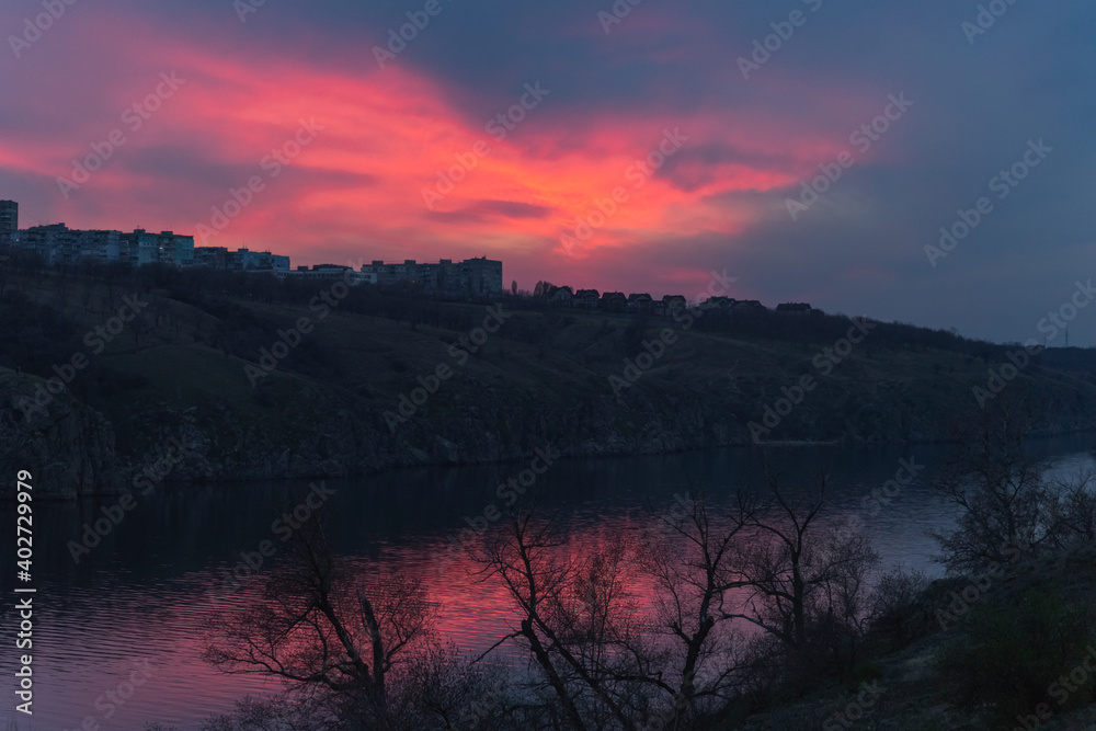 sunset over the Dnieper on the Khortytsya island