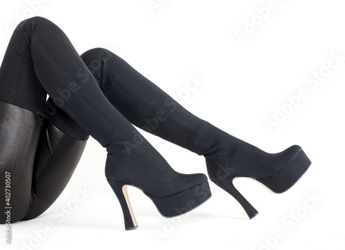 Black women's boots on white background