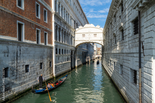 VENICE  ITALY - 07 November 2015  Image with Gondolas at Bridge oh Sights in Venice. Ponte dei Sospiri  medieval mediterranean landmark of Italy